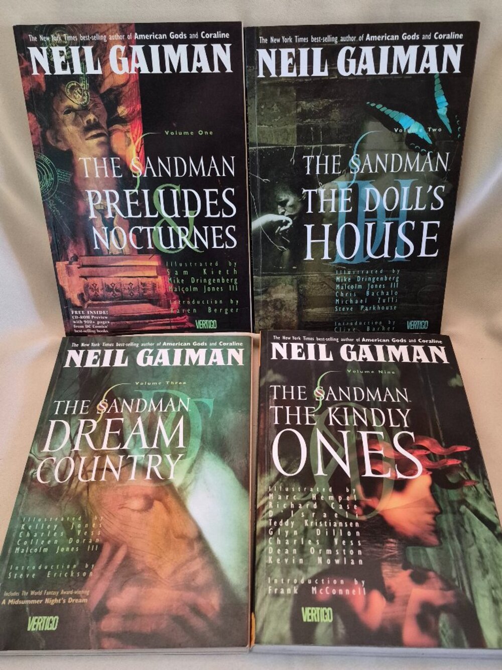 The Sandman Graphic Novels by Neil Gaiman - 4 Book Lot (Vols 1, 2, 3, 9) Vertigo